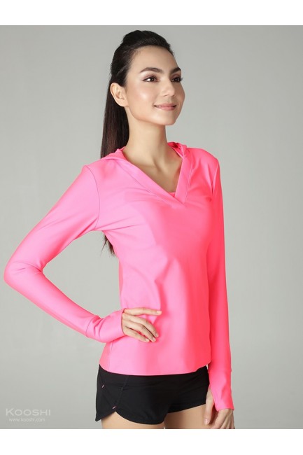 Monochrome Mew Hooded L/S Top Fluorescent Pink