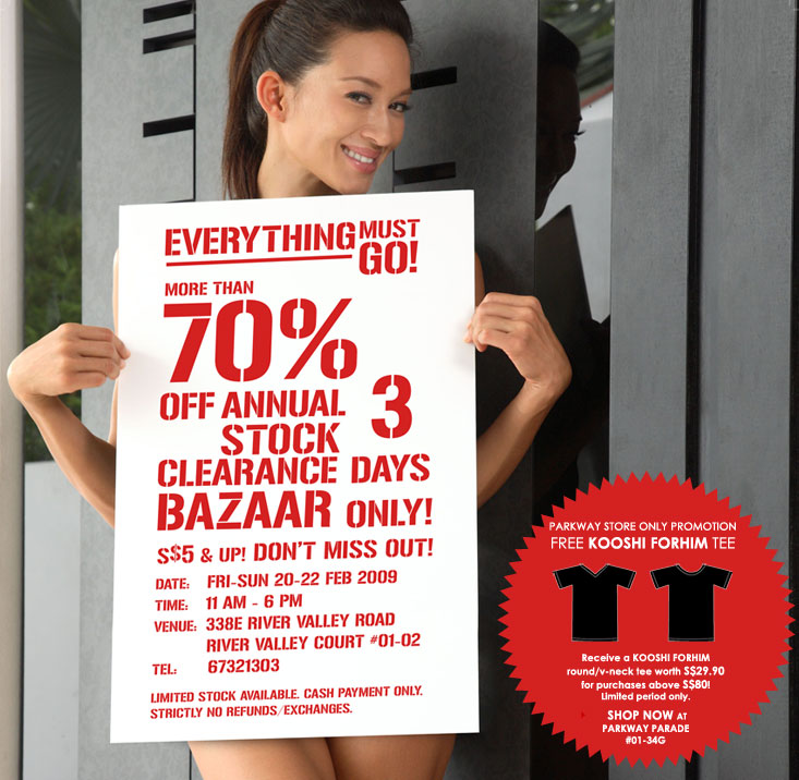 KOOSHI Annual Stock Clearance Bazaar. More than 70% off. 3 Days only!